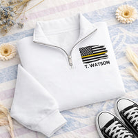 Personalized 911 Dispatcher Embroidered Quarter Zip Sweatshirt, Custom Responder Top, Thin Gold Line Uniform, 911 Crew, Employee Gift