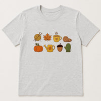 Fall Icons Embroidered Shirt, Cozy Autumn Sweatshirt, Pumpkin Coffee Knitting Hoodie, Holiday T-Shirt, Cozy Fall Gift for Women