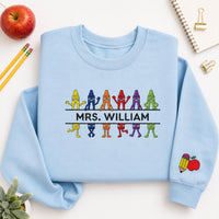 Personalized Teacher Embroidered Sweatshirt, Custom Name Hoodie, Crayon Character Shirt, Teacher Crewneck, Back to School Gift for Women