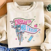 Personalized Kindergarten Teacher Shirt, Custom Mrs Name Tee, Cute Gingham Pennant Design, First Day School Outfit, Gift for Teacher