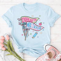 Personalized Kindergarten Teacher Shirt, Custom Mrs Name Tee, Cute Gingham Pennant Design, First Day School Outfit, Gift for Teacher