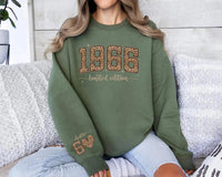 Personalized 1966 Limited Edition Sweatshirt, Custom Chapter 60 Hoodie, Leopard Print Birthday Pullover, 60th Birthday Gift, Front Sleeve