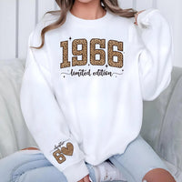 Personalized 1966 Limited Edition Sweatshirt, Custom Chapter 60 Hoodie, Leopard Print Birthday Pullover, 60th Birthday Gift, Front Sleeve