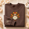 Personalized Turkey Embroidered Sweatshirt, Thanksgiving Hoodie, Custom Initial Shirt, Holiday Crewneck, Fall Gift for Mom and Grandma