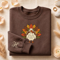 Personalized Turkey Embroidered Sweatshirt, Thanksgiving Hoodie, Custom Initial Shirt, Holiday Crewneck, Fall Gift for Mom and Grandma