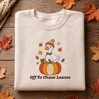 Fall Goose Embroidered Sweatshirt, Off to Chase Leaves Hoodie, Cute Autumn Goose Shirt, Festive Shirt, Cute Fall Gift for Goose Lovers