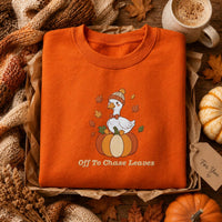 Fall Goose Embroidered Sweatshirt, Off to Chase Leaves Hoodie, Cute Autumn Goose Shirt, Festive Shirt, Cute Fall Gift for Goose Lovers