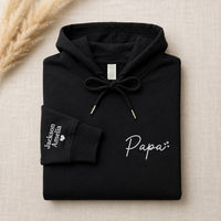 Personalized Dad Embroidered Hoodie, Custom Papa Sweatshirt, Kids Names on Sleeve Shirt, Wear My Heart Crewneck, New Dad Gift for Him