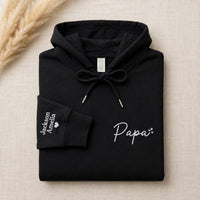 Personalized Dad Embroidered Hoodie, Custom Papa Sweatshirt, Kids Names on Sleeve Shirt, Wear My Heart Crewneck, New Dad Gift for Him