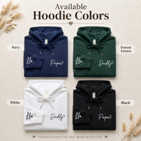 Personalized Dad Embroidered Hoodie, Custom Papa Sweatshirt, Kids Names on Sleeve Shirt, Wear My Heart Crewneck, New Dad Gift for Him