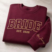 Personalized Bride Embroidered Sweatshirt, Custom Mrs Sleeve Hoodie, Est 2026 Bridal Crewneck, Bridal Party Shirt, Bride Gift for Her