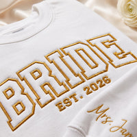 Personalized Bride Embroidered Sweatshirt, Custom Mrs Sleeve Hoodie, Est 2026 Bridal Crewneck, Bridal Party Shirt, Bride Gift for Her