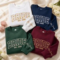 Personalized Bride Embroidered Sweatshirt, Custom Mrs Sleeve Hoodie, Est 2026 Bridal Crewneck, Bridal Party Shirt, Bride Gift for Her