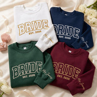 Personalized Bride Embroidered Sweatshirt, Custom Mrs Sleeve Hoodie, Est 2026 Bridal Crewneck, Bridal Party Shirt, Bride Gift for Her