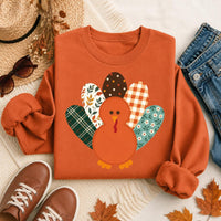Thanksgiving Turkey Sweatshirt, Retro Patterned Turkey Crewneck, Cute Fall Graphic Pullover, Friendsgiving Outfit, Thanksgiving Gift