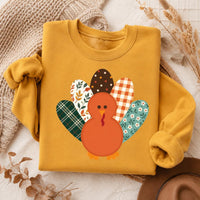 Thanksgiving Turkey Sweatshirt, Retro Patterned Turkey Crewneck, Cute Fall Graphic Pullover, Friendsgiving Outfit, Thanksgiving Gift