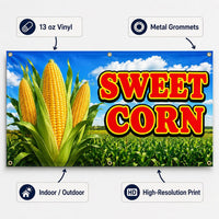 Sweet Corn Vinyl Banner, Fresh Produce Farm Stand Display, Waterproof Roadside Market Banner, Outdoor Shop Sign, Small Business Sign