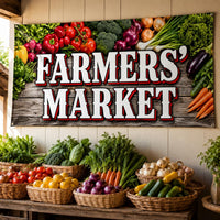 Farmers Market Vinyl Banner Sign, Fresh Produce Stand Display, Waterproof Outdoor Shop Sign, Rustic Market Booth Banner, Local Food Decor