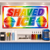 Shaved Ice Vinyl Banner Sign, Rainbow Snow Cone Stand Decor, Waterproof Outdoor Display, Vendor Booth Banner, Outdoor Advertising Sign