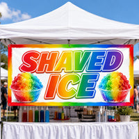 Shaved Ice Vinyl Banner Sign, Rainbow Snow Cone Stand Decor, Waterproof Outdoor Display, Vendor Booth Banner, Outdoor Advertising Sign