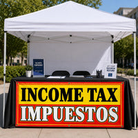 Income Tax Impuestos Vinyl Banner, Bilingual Tax Preparation Sign, Waterproof Outdoor Display, Trade Show Display, Business Banner Sign