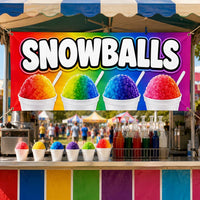 Rainbow Snowballs Vinyl Banner Sign, Shaved Ice Stand Display, Waterproof Grommet Display, Vendor Booth Banner, Outdoor Advertising Sign