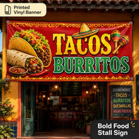Tacos Burritos Vinyl Banner Sign, Mexican Food Restaurant Decor, Waterproof Outdoor Display, Storefront Vinyl Sign, Market Booth Banner