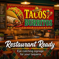 Tacos Burritos Vinyl Banner Sign, Mexican Food Restaurant Decor, Waterproof Outdoor Display, Storefront Vinyl Sign, Market Booth Banner