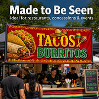 Tacos Burritos Vinyl Banner Sign, Mexican Food Restaurant Decor, Waterproof Outdoor Display, Storefront Vinyl Sign, Market Booth Banner