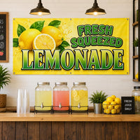 Fresh Squeezed Lemonade Vinyl Banner, Bright Yellow Drink Stand Sign, Waterproof Outdoor Display, Event Table Banner, Small Business Sign