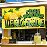 Fresh Squeezed Lemonade Vinyl Banner, Bright Yellow Drink Stand Sign, Waterproof Outdoor Display, Event Table Banner, Small Business Sign