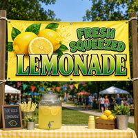 Fresh Squeezed Lemonade Vinyl Banner, Bright Yellow Drink Stand Sign, Waterproof Outdoor Display, Event Table Banner, Small Business Sign