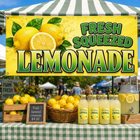 Fresh Squeezed Lemonade Vinyl Banner, Bright Yellow Drink Stand Sign, Waterproof Outdoor Display, Event Table Banner, Small Business Sign