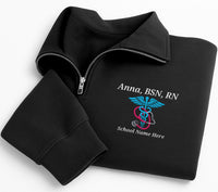 Personalized Nurse Embroidered Quarter Zip Sweatshirt, Custom Name Pullover, Scrub Layering Top, RN Graduation Gift, New Nurse Gift