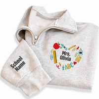 Personalized Teacher Embroidered Quarter Zip Sweatshirt, Custom Name Pullover, School Staff Apparel, Classroom Layer, Teacher Gift