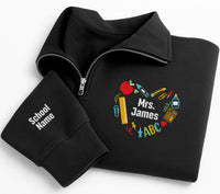 Personalized Teacher Embroidered Quarter Zip Sweatshirt, Custom Name Pullover, School Staff Apparel, Classroom Layer, Teacher Gift