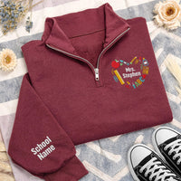 Personalized Teacher Embroidered Quarter Zip Sweatshirt, Custom Name Pullover, School Staff Apparel, Classroom Layer, Teacher Gift