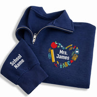 Personalized Teacher Embroidered Quarter Zip Sweatshirt, Custom Name Pullover, School Staff Apparel, Classroom Layer, Teacher Gift