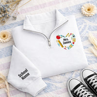Personalized Teacher Embroidered Quarter Zip Sweatshirt, Custom Name Pullover, School Staff Apparel, Classroom Layer, Teacher Gift