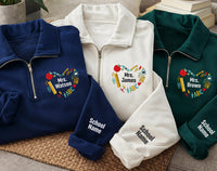 Personalized Teacher Embroidered Quarter Zip Sweatshirt, Custom Name Pullover, School Staff Apparel, Classroom Layer, Teacher Gift