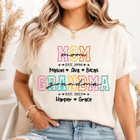 Personalized Mom and Grandma Shirt, Custom Kids and Grandkids Names Tee, Retro Est Year Sweatshirt, Mother's Day Gift, Gift for Grandma