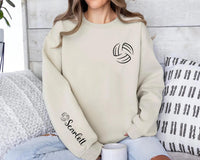 Personalized Volleyball Sweatshirt, Custom Name Crewneck, Minimal Sports Team Pullover, Volleyball Player Gift, Team Mom Gift, Front Sleeve