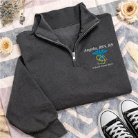 Personalized Nurse Embroidered Quarter Zip Sweatshirt, Custom Name Pullover, Scrub Layering Top, RN Graduation Gift, New Nurse Gift