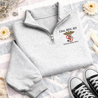 Personalized Nurse Embroidered Quarter Zip Sweatshirt, Custom Name Pullover, Scrub Layering Top, RN Graduation Gift, New Nurse Gift