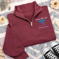 Personalized Nurse Embroidered Quarter Zip Sweatshirt, Custom Name Pullover, Scrub Layering Top, RN Graduation Gift, New Nurse Gift