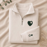 Personalized Couples Embroidered Quarter Zip Sweatshirt, Matching Puzzle Heart Tops, Custom Initial Sleeves, Anniversary Wear, Couple Gift