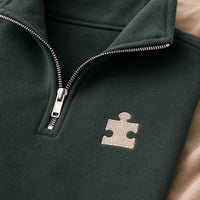 Personalized Couples Embroidered Quarter Zip Sweatshirt, Matching Puzzle Heart Tops, Custom Initial Sleeves, Anniversary Wear, Couple Gift