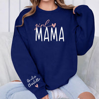 Personalized Girl Mama Sweatshirt, Custom Kids' Names Sleeve Crewneck, Cozy Pink Heart Mom Pullover, Mother's Day Outfit, Gift for Mom