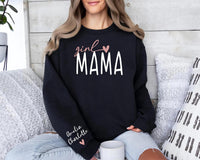 Personalized Girl Mama Sweatshirt, Custom Kids' Names Sleeve Crewneck, Cozy Pink Heart Mom Pullover, Mother's Day Outfit, Gift for Mom