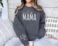 Personalized Girl Mama Sweatshirt, Custom Kids' Names Sleeve Crewneck, Cozy Pink Heart Mom Pullover, Mother's Day Outfit, Gift for Mom